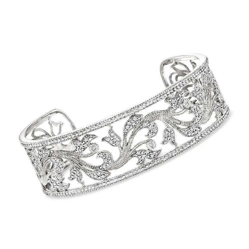 Exclusive Jewelry Sale – Shine For Less Ross-Simons Diamond Floral Filigree Cuff Bracelet in Sterling Silver