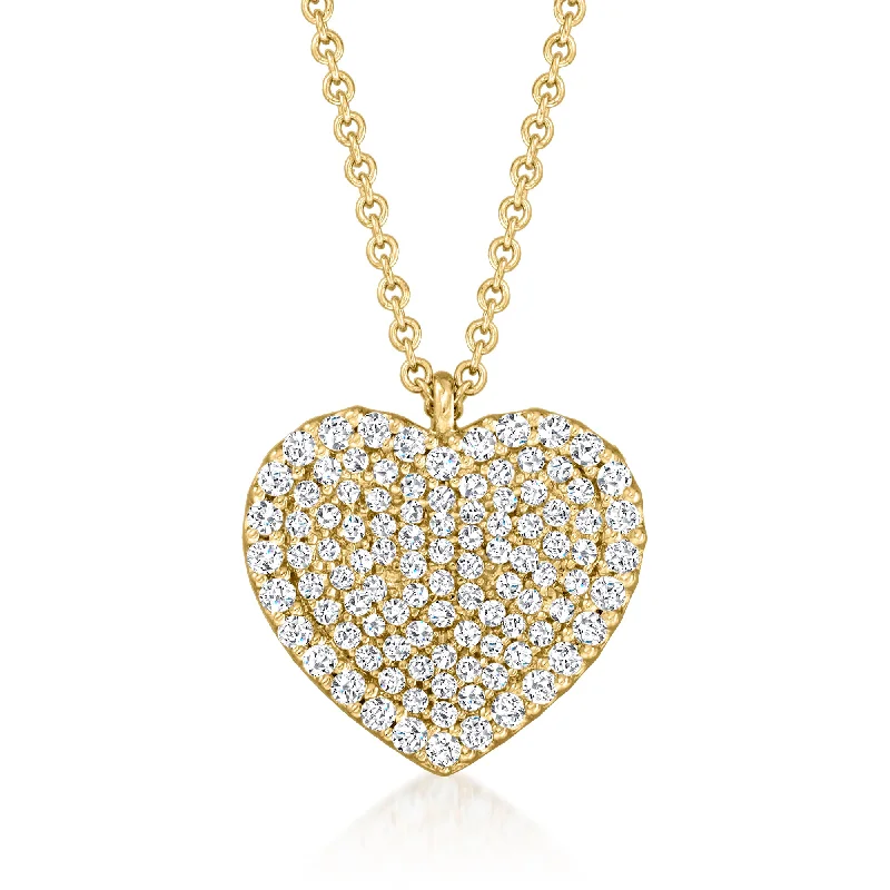 Ross-Simons Diamond Heart Pendant Necklace in 14kt Yellow Gold