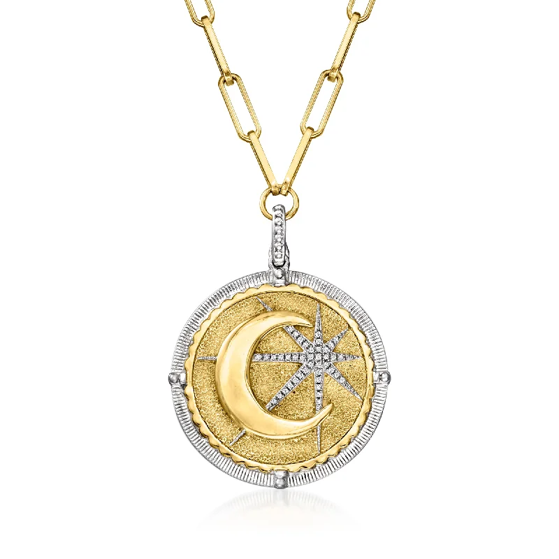 Jewelry Deals That Outshine The Rest Ross-Simons Diamond Moon and Star Pendant Necklace in 2-Tone Sterling Silver Jewelry Deals That Outshine The Rest Ross-Simons Diamond Moon and Star Pendant Necklace in 2-Tone Sterling Silver