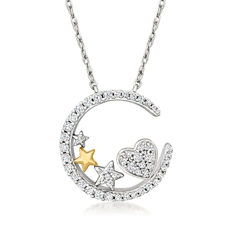 Ross-Simons Diamond Moon, Heart and Stars Necklace in 2-Tone Sterling Silver