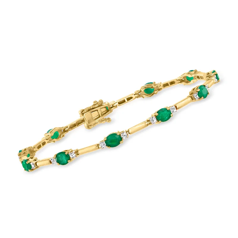 Shop Jewelry That Shines Without The High Price Ross-Simons Emerald and . Diamond Bracelet in 14kt Yellow Gold