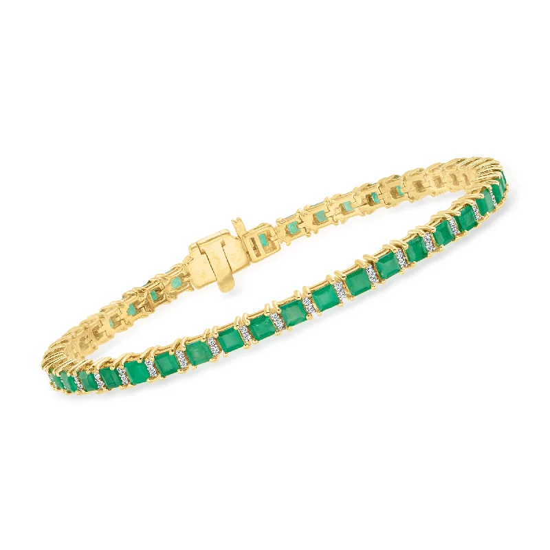 Ross-Simons Emerald and . Diamond Tennis Bracelet in 18kt Gold Over Sterling