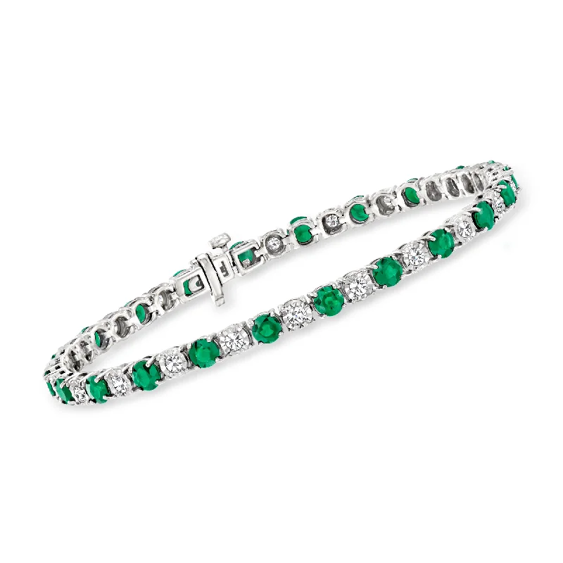 Elegant Designs, Unbeatable Discounts – Shop Jewelry Now Ross-Simons Emerald and Diamond Tennis Bracelet in Sterling Silver