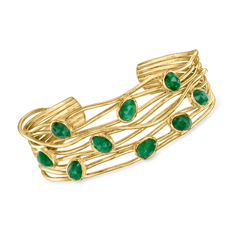 Grab Exquisite Jewelry At The Lowest Prices Ross-Simons Emerald Highway Cuff Bracelet in 18kt Gold Over Sterling