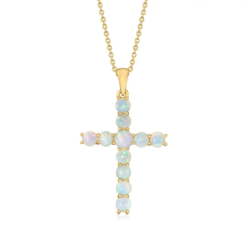 Affordable Glamour – Premium Jewelry For Less Ross-Simons Ethiopian Opal Cross Pendant Necklace in 18kt Gold Over Sterling