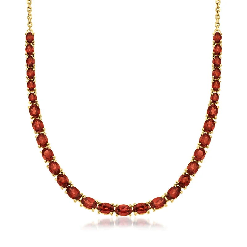 Shop Modern Jewelry Collections With Exclusive Discounts Ross-Simons Garnet Graduated Necklace in 18kt Gold Over Sterling
