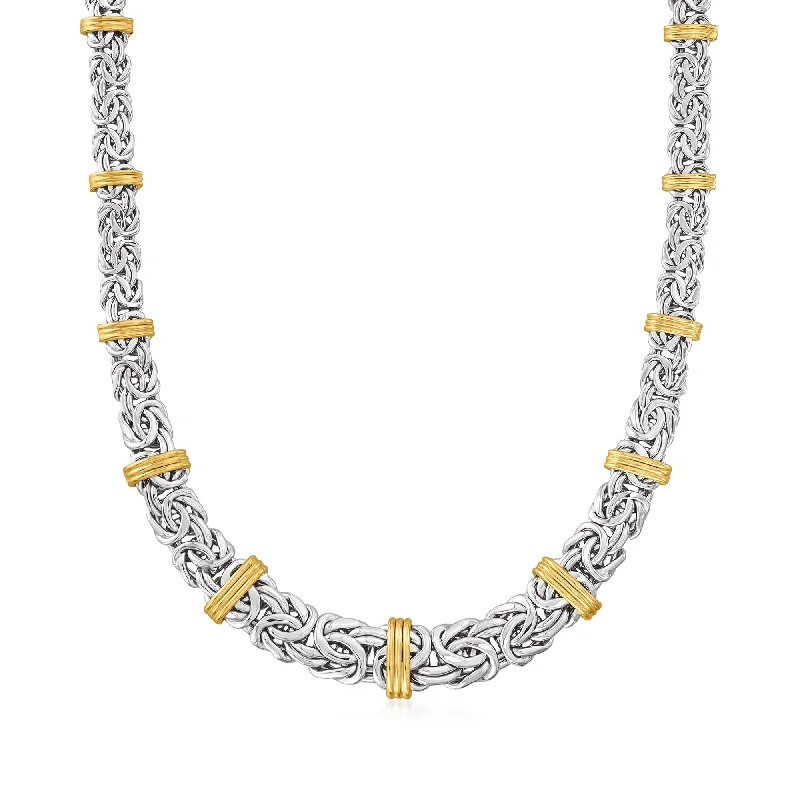 Elegant Jewelry At Unbeatable Prices – Shop Today Ross-Simons Graduated Byzantine Necklace in Sterling Silver and 14kt Yellow Gold