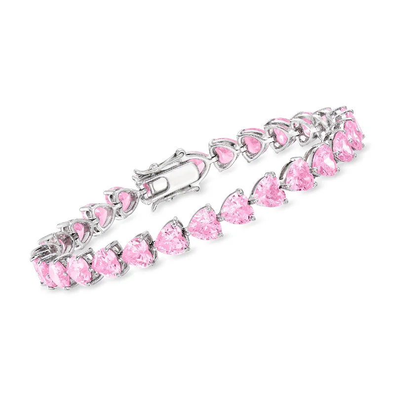 Grab Your Favorite Jewelry At The Lowest Prices Ross-Simons Heart-Shaped Simulated Pink Sapphire Tennis Bracelet in Sterling Silver