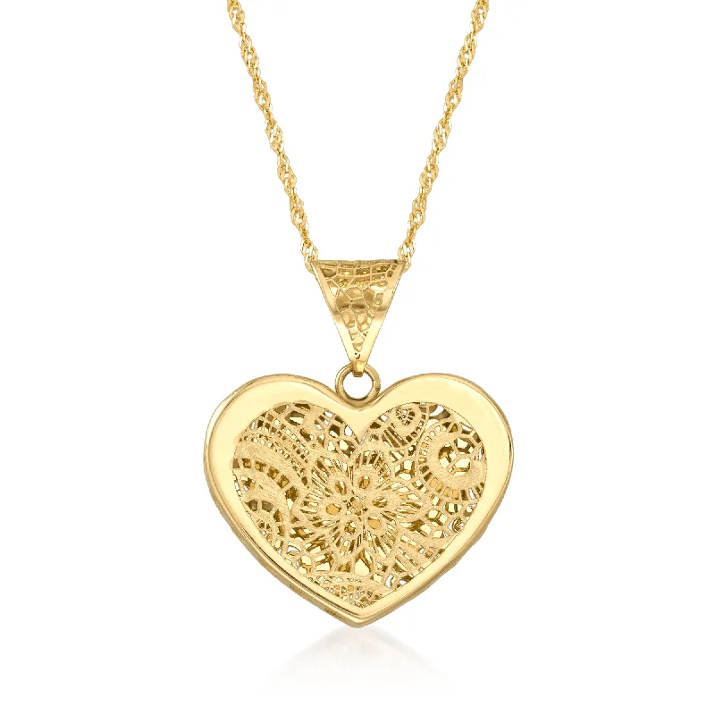 Ross-Simons Italian 14kt Yellow Gold Floral Filigree Heart Pendant Necklace