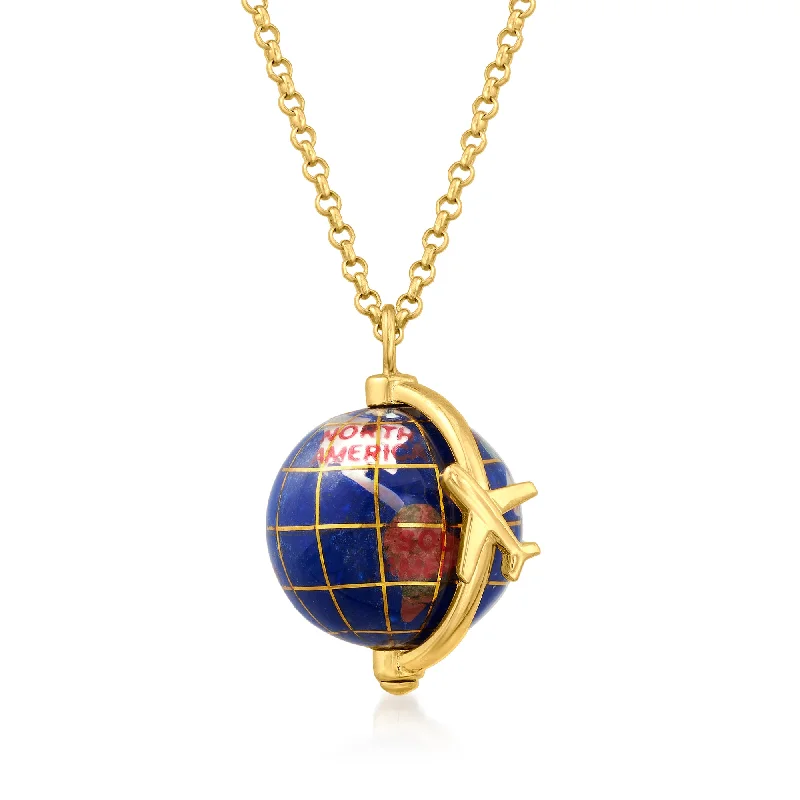 Ross-Simons Italian Multi-Gemstone World Travel Globe Pendant Necklace in 18kt Gold Over Sterling