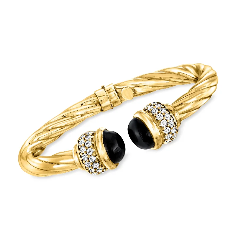 Affordable Glamour – Premium Jewelry For Less Ross-Simons Italian Onyx and CZ Twisted Cuff Bracelet in 18kt Gold Over Sterling