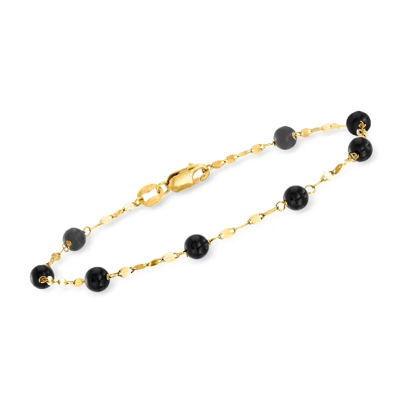 Chic And Stylish Jewelry At Exclusive Prices Ross-Simons Italian Onyx Bead Station Bracelet in 18kt Yellow Gold