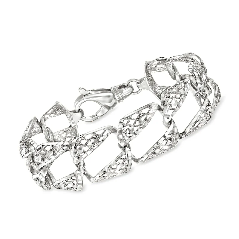Grab Stylish Jewelry Before The Sale Ends Ross-Simons Italian Sterling Silver Textured and Polished Openwork Square-Link Bracelet