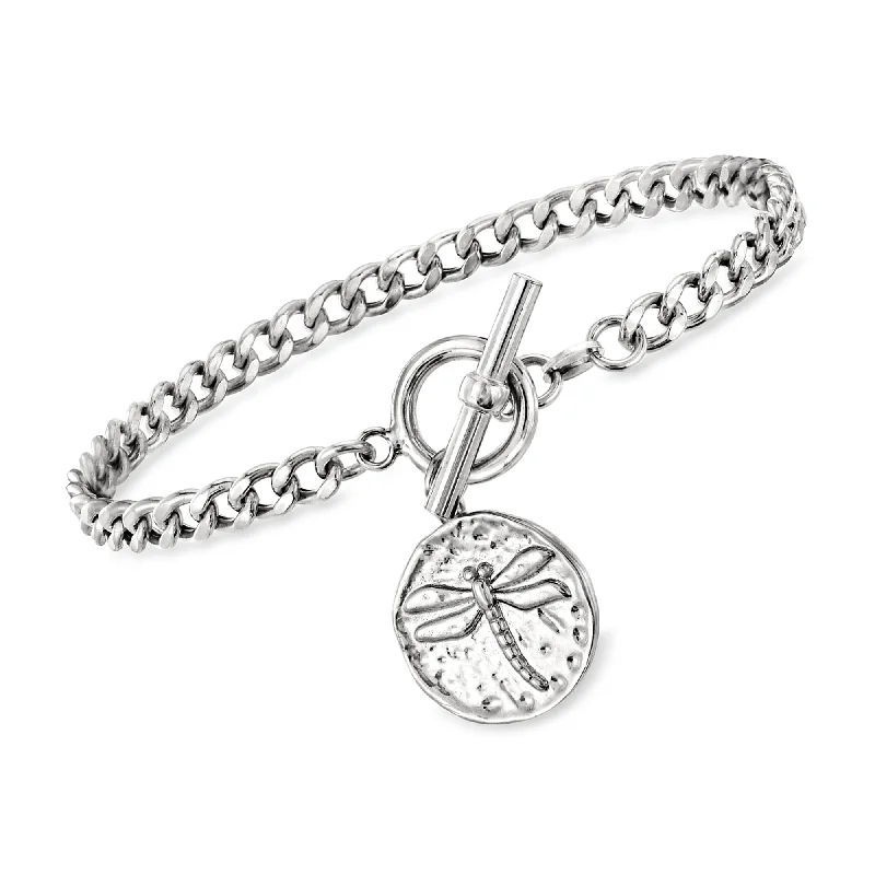 Ross-Simons Italian Sterling Silver Toggle Bracelet With Dragonfly Charm