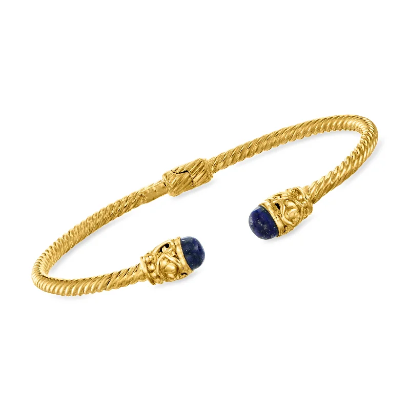 Elevate Your Jewelry Collection With Limited-Time Savings Ross-Simons Lapis Twisted Cuff Bracelet in 18kt Gold Over Sterling