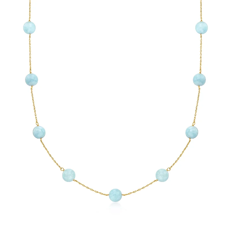 Shop Fine Jewelry With Amazing Deals Ross-Simons Milky Aquamarine Bead Station Necklace in 14kt Yellow Gold