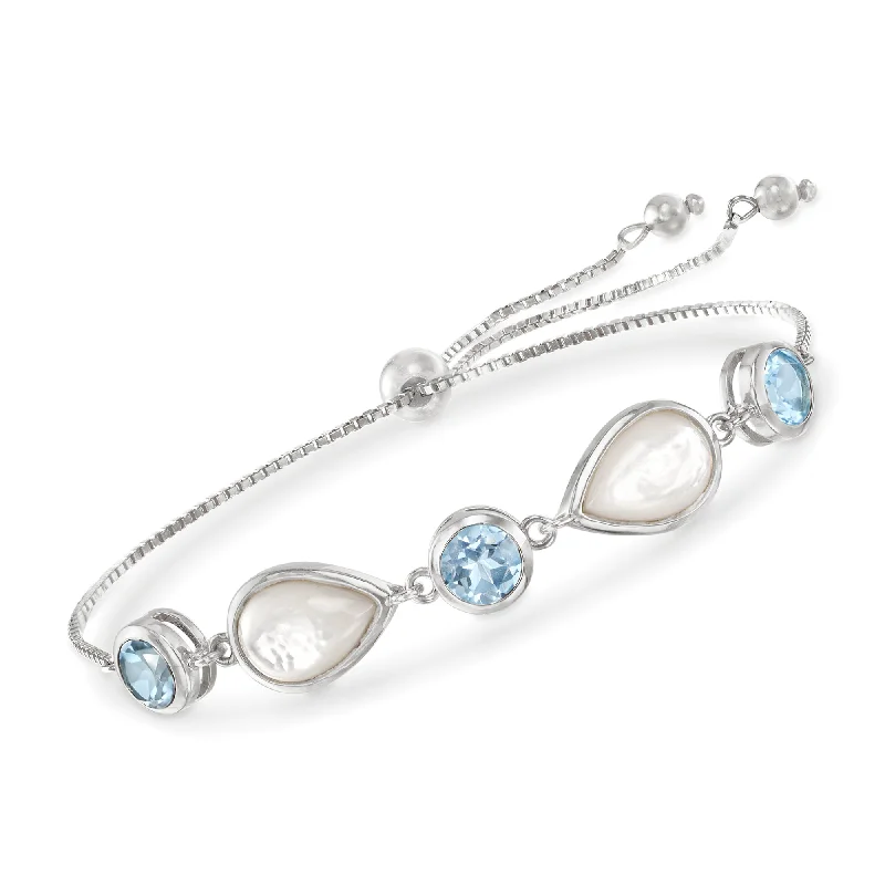 Luxury Jewelry Sale – Sparkle For Less Ross-Simons Mother-Of-Pearl and Blue Topaz Bolo Bracelet in Sterling Silver