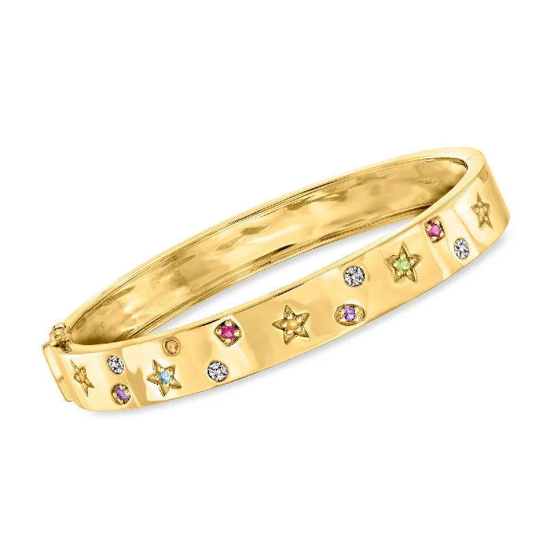 Buy More, Save More – Special Jewelry Discounts Ross-Simons Multi-Gemstone Star Bangle Bracelet With Diamond Accents in 18kt Gold Over Sterling