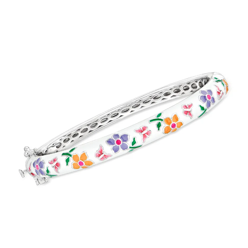 Accessorize For Less – Luxury Jewelry At Affordable Prices Ross-Simons Multicolored Enamel Flower Bangle Bracelet in Sterling Silver