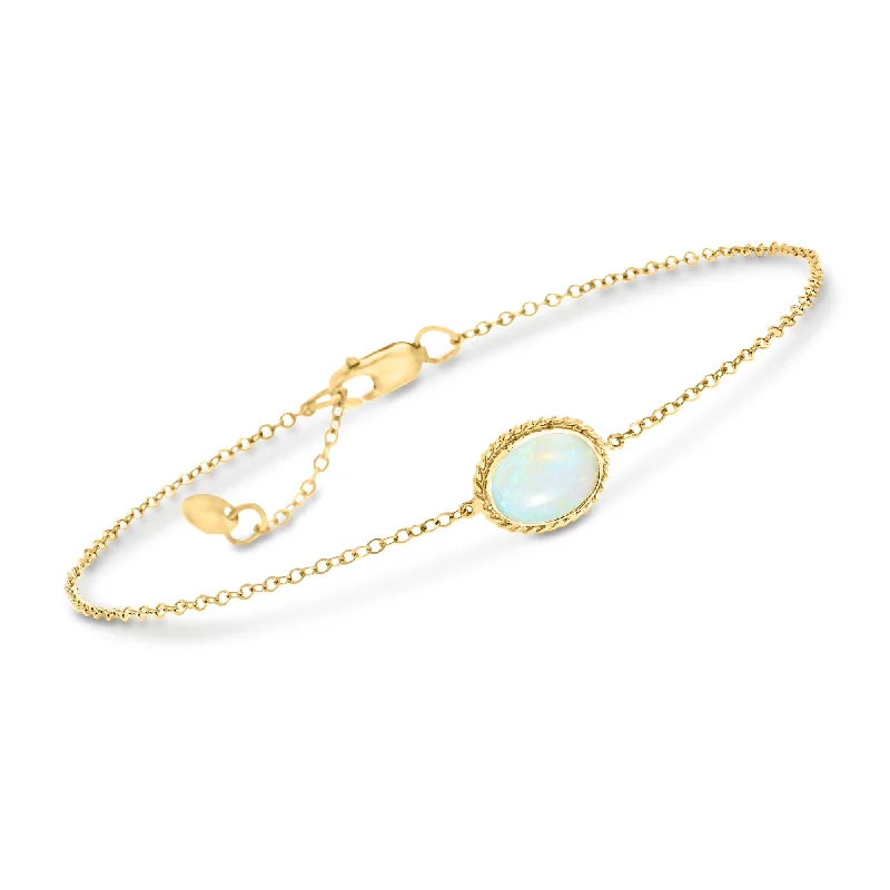 Luxury Jewelry At Unbeatable Discounts Ross-Simons Oval Opal Roped Frame Bracelet in 14kt Yellow Gold