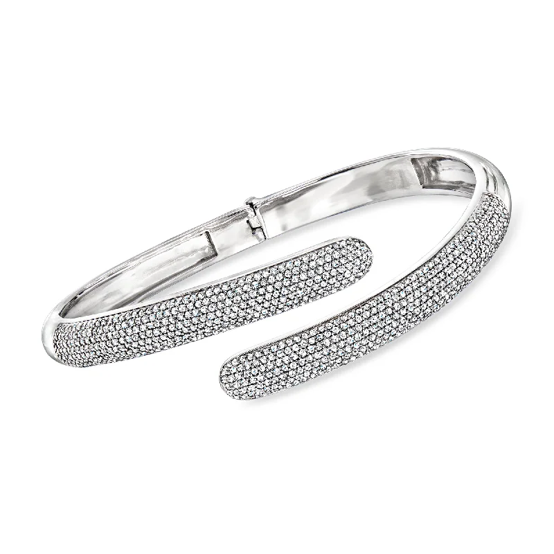 Exclusive Gemstone Jewelry Markdowns – Shop Now Ross-Simons Pave Diamond Bypass Cuff Bracelet in Sterling Silver