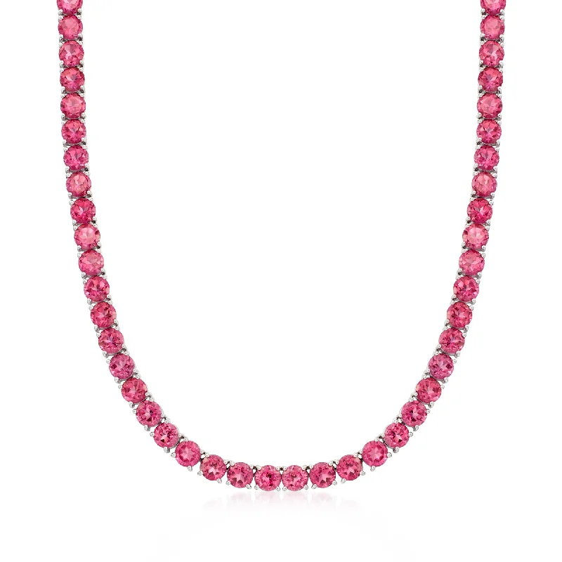 Big Discounts On Elegant Jewelry Collections Ross-Simons Pink Topaz Tennis Necklace in Sterling Silver