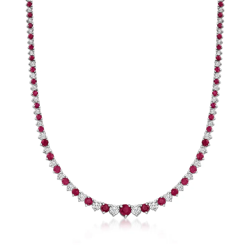 Fashion-Forward Jewelry At Exclusive Discounts Ross-Simons Ruby and Diamond Tennis Necklace in Sterling Silver