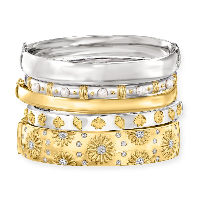 Best Jewelry Deals – Shop Premium Pieces At Great Prices Ross-Simons "Seaside Stack" Set Of 5 Bangle Bracelets in 2-Tone Sterling Silver