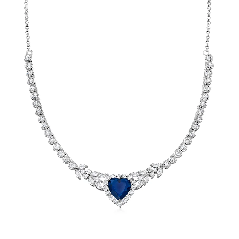 Best Jewelry Deals – Premium Quality At Exclusive Discounts Ross-Simons Simulated Sapphire and CZ Heart Necklace in Sterling Silver