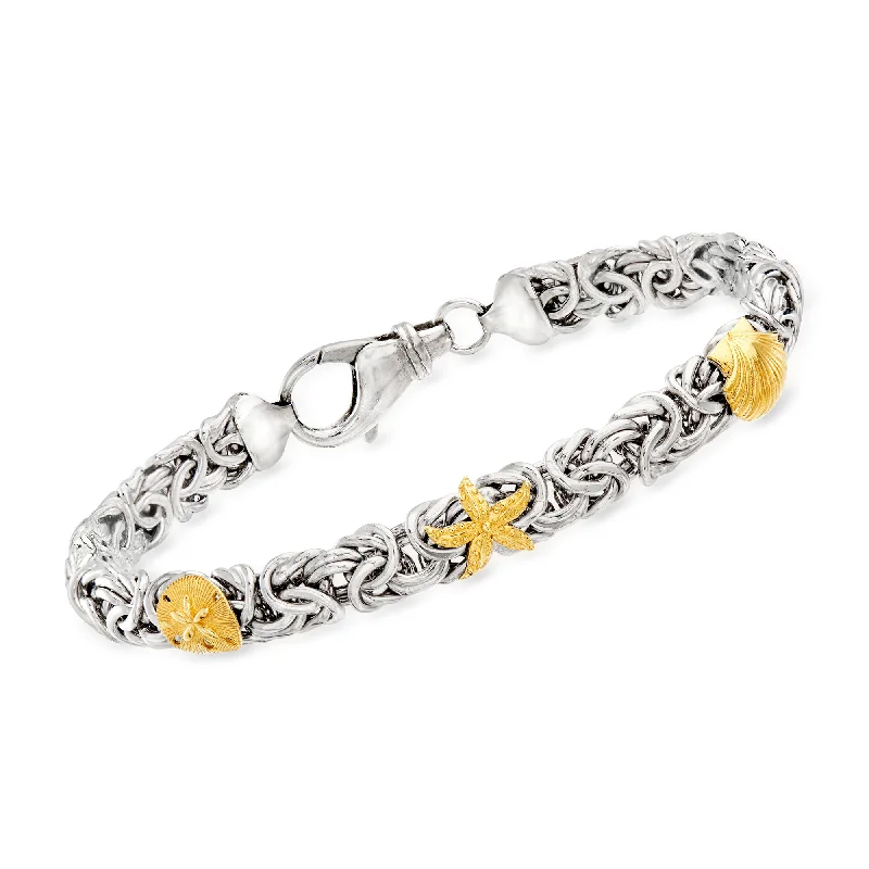 Exclusive Jewelry Offers – Shine For Less Ross-Simons Sterling Silver Byzantine Sea Life Station Bracelet With 14kt Yellow Gold