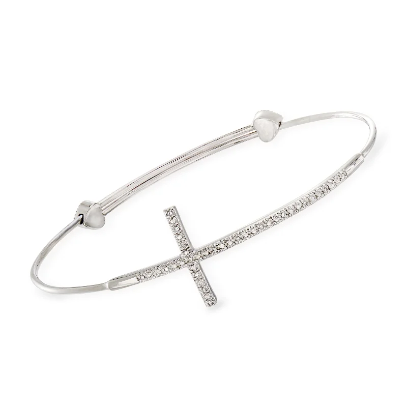 Unmissable Deals On Handmade Jewelry Collections Ross-Simons Sterling Silver Sideways Cross Bangle Bracelet With Diamond Accents