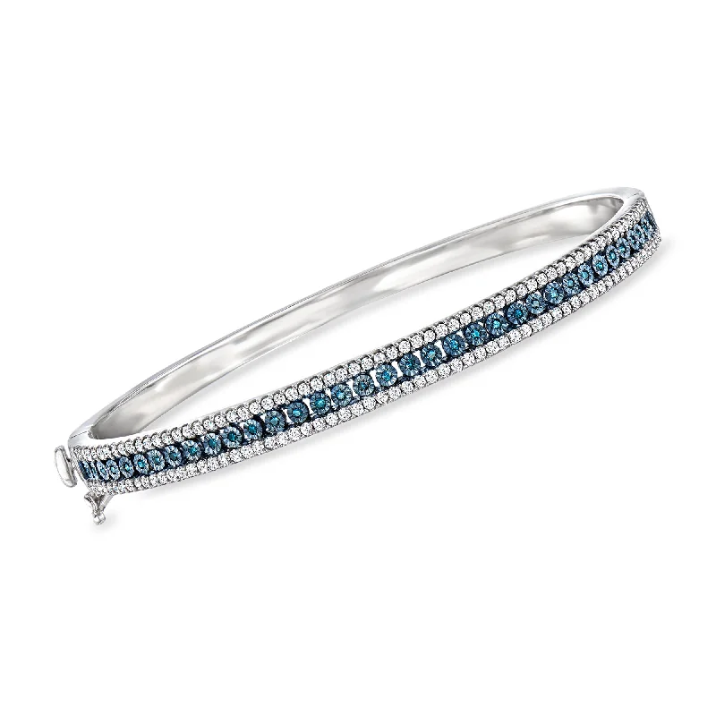 Shop Fine Jewelry With Exclusive Savings Ross-Simons White and Blue Diamond Bangle Bracelet in Sterling Silver