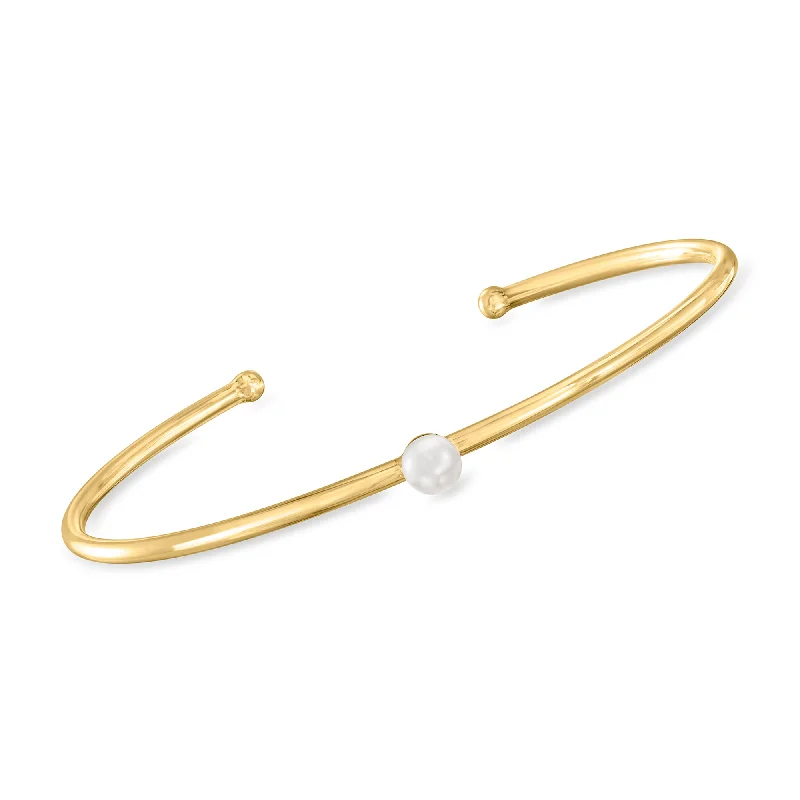 Fashion-Forward Jewelry At Incredible Prices RS Pure by Ross-Simons 5-5.5mm Cultured Pearl Cuff Bracelet in 14kt Yellow Gold
