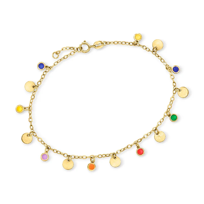 Upgrade Your Jewelry Collection For Less RS Pure by Ross-Simons Italian Rainbow Enamel Disc Bracelet in 14kt Yellow Gold