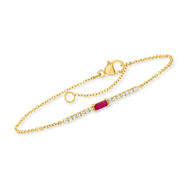 Fashion-Forward Jewelry At Incredible Prices RS Pure by Ross-Simons Ruby and . Diamond Bar Bracelet in 14kt Yellow Gold