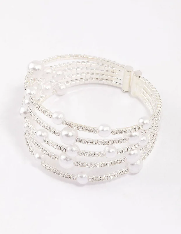 Affordable Elegance – Premium Jewelry At Special Prices Silver Diamante & Pearl Decorative Wrist Cuff