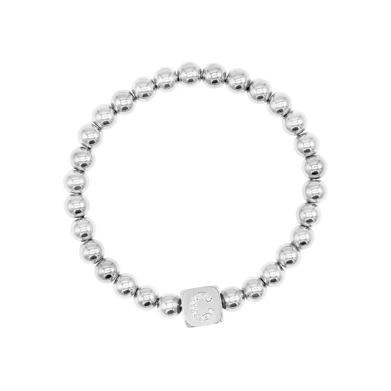 Luxury Meets Affordability – Jewelry Sale Live Now Silver Plated Initial Cube Stretch Bracelet