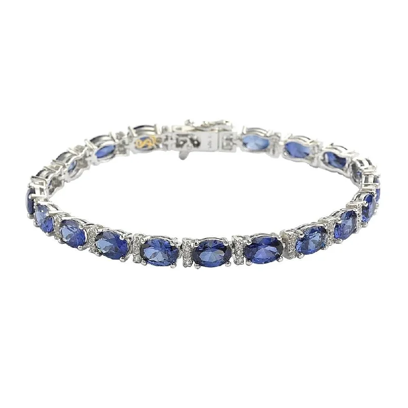 Suzy Levian Sterling Silver Oval-Cut Blue Sapphire & Diamond Accent Tennis Bracelet