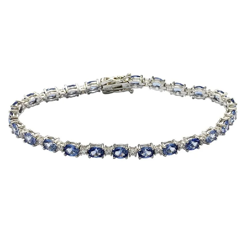 Suzy Levian Sterling Silver Oval-Cut Blue Sapphire Tennis Bracelet