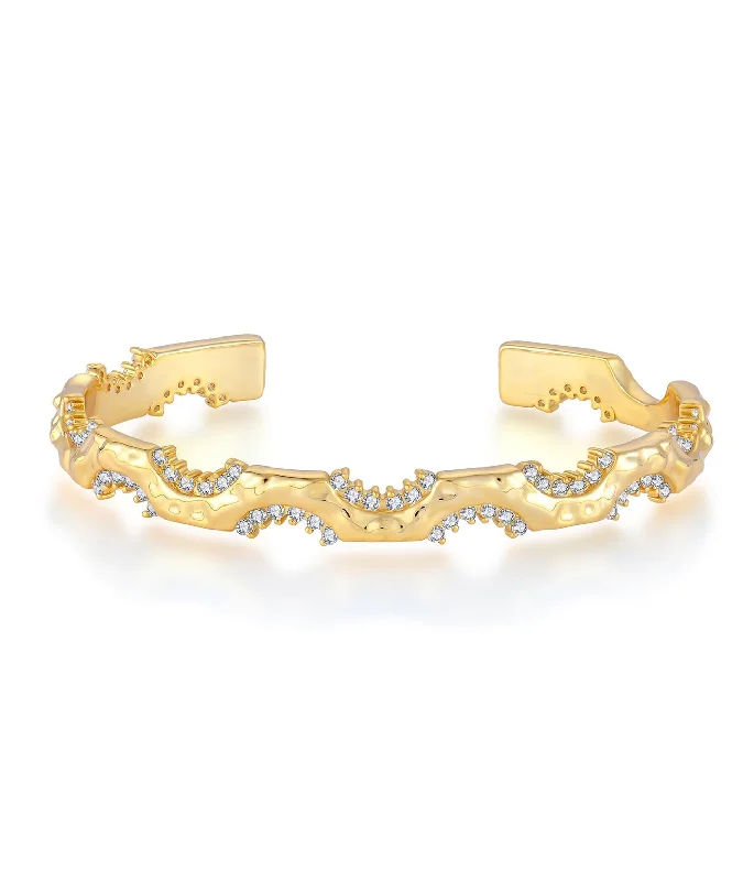 Get The Sparkle You Love At Prices You Adore Waterproof Gold Plated with Diamond Cuff Sterling Silver Bracelet