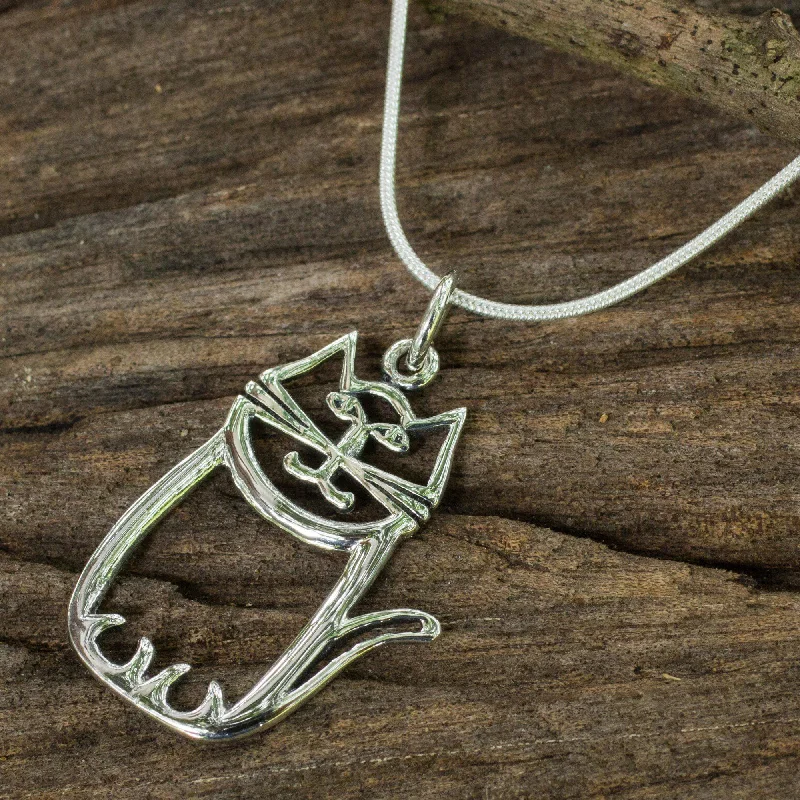 Timeless Elegance At Unbelievable Discounts Whimsical Cat Sterling Silver Pendant Necklace