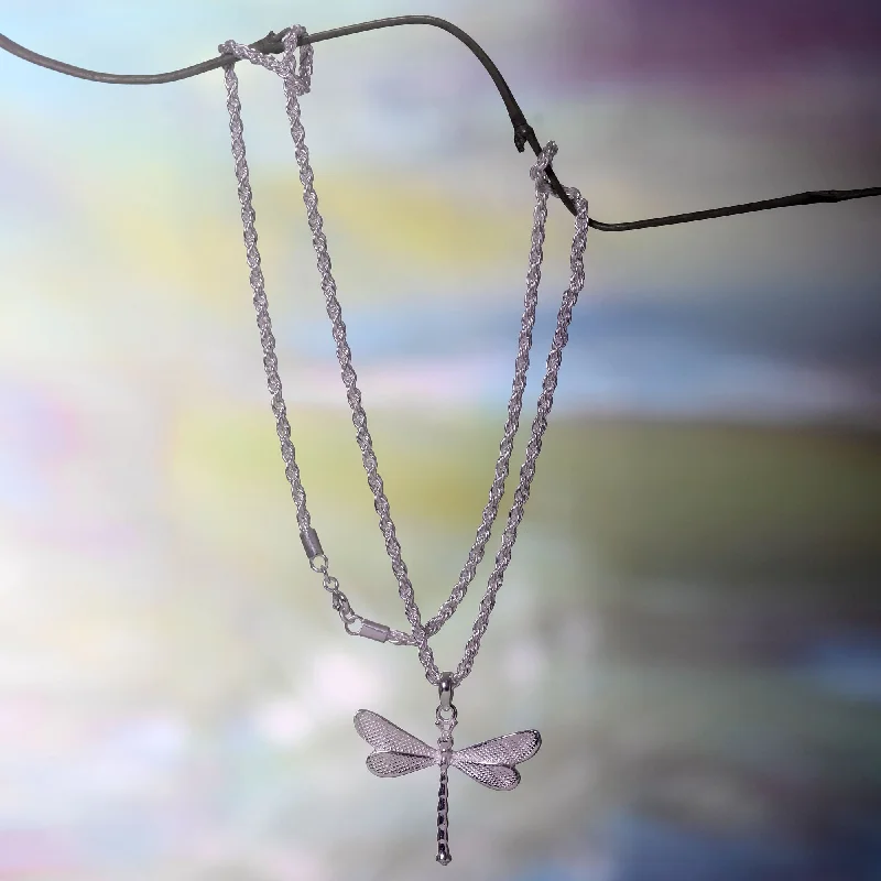 Limited-Stock Jewelry Sale – Shop Before It's Gone White Dragonfly Silver Pendant Necklace