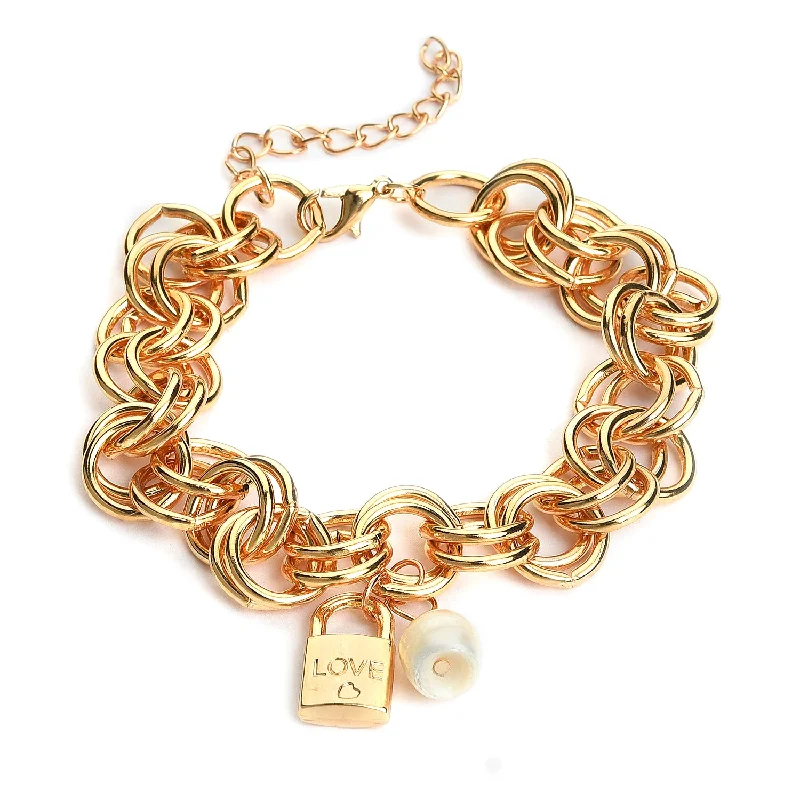 Last Chance To Shop High-End Jewelry At Markdown Prices Women Gold-plated  White Brass Pearls Link Bracelet