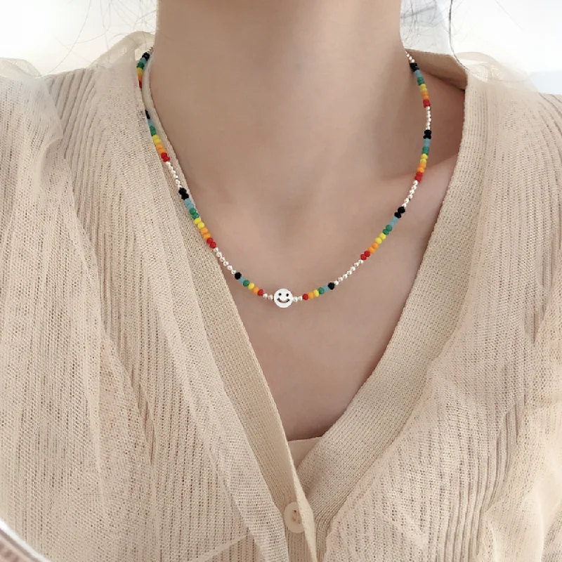 Luxury Jewelry At Budget-Friendly Prices – Grab Yours Now Womens Colorful Beaded Necklace With Happy Face