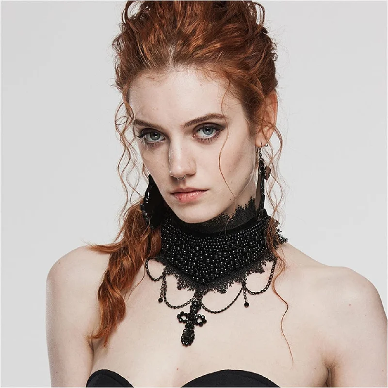 Shine Bright With Our Special Jewelry Promotions Women's Gothic Cross Beaded Lace Hem Choker