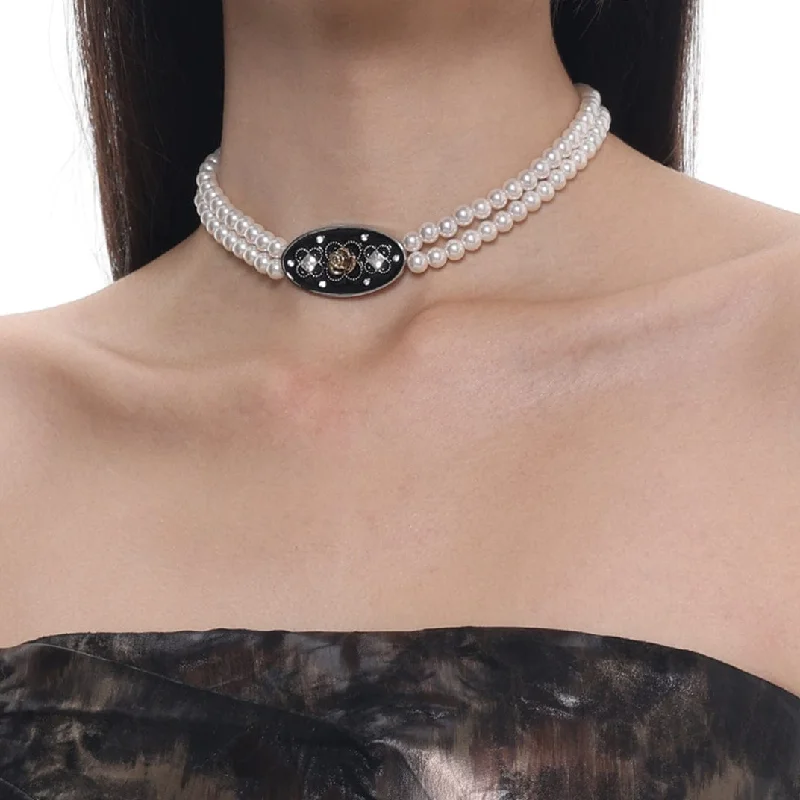 Women's Gothic Rose Pearl Layered Choker