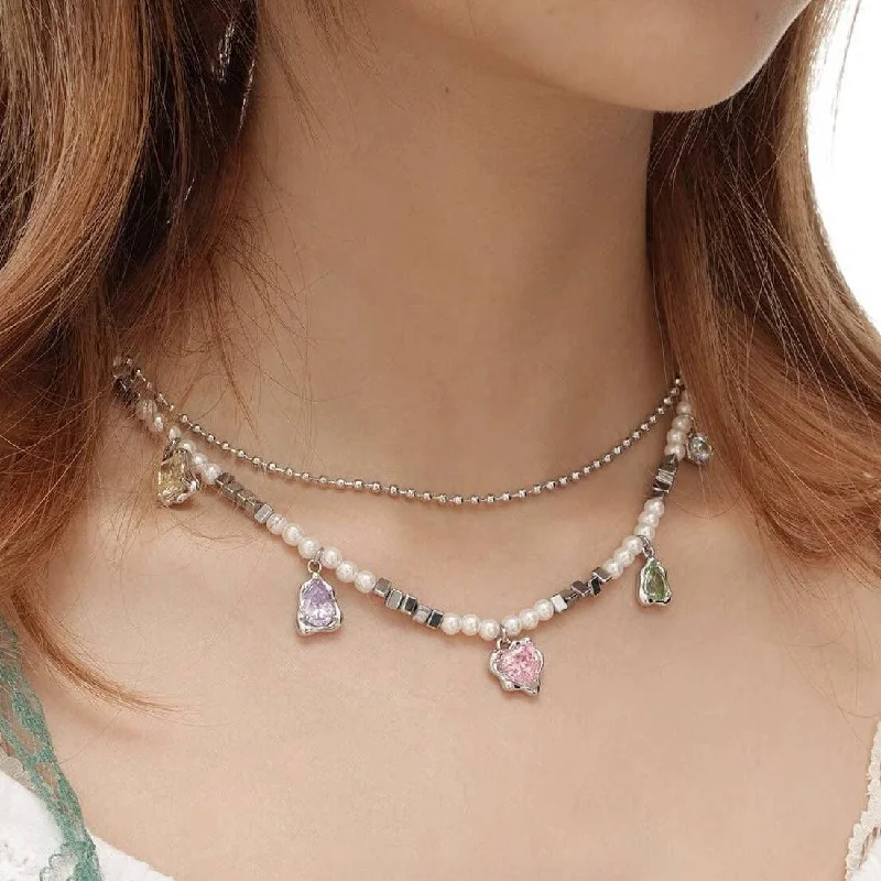 Big Savings On Your Favorite Jewelry Pieces Women's Grunge Colorful Zircon Pearl Necklace