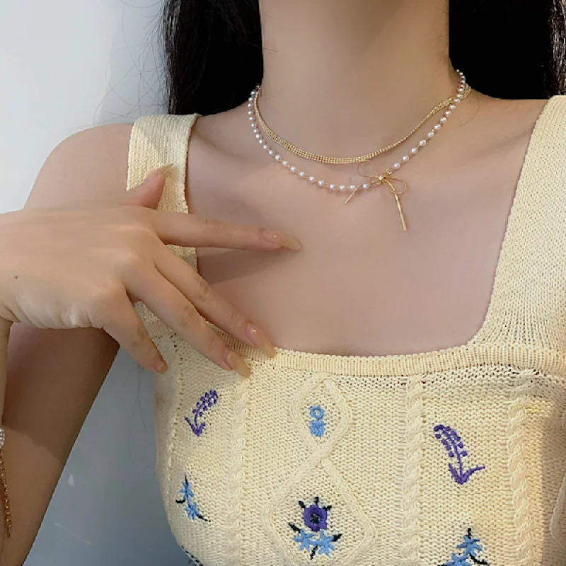 Unmissable Deals On Handmade Jewelry Collections Womens Layered Look Necklace With A Bow
