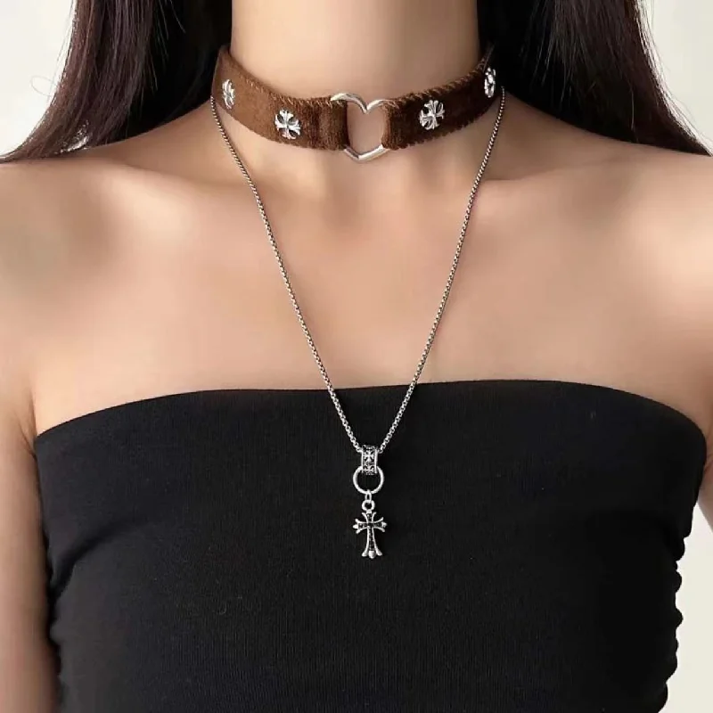 Don't Miss These Dazzling Jewelry Discounts Women's Punk Cross Double Layered Choker Don't Miss These Dazzling Jewelry Discounts Women's Punk Cross Double Layered Choker