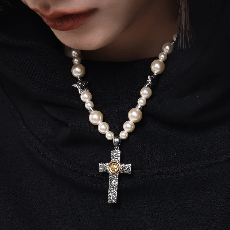 Your Perfect Accessory Now At The Best Price Women's Punk Cross Pearl Necklace